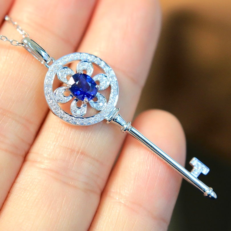 14k Gold 0.69 Ctw Natural Sapphire & Diamond Pendant( Without Chain ) - 4