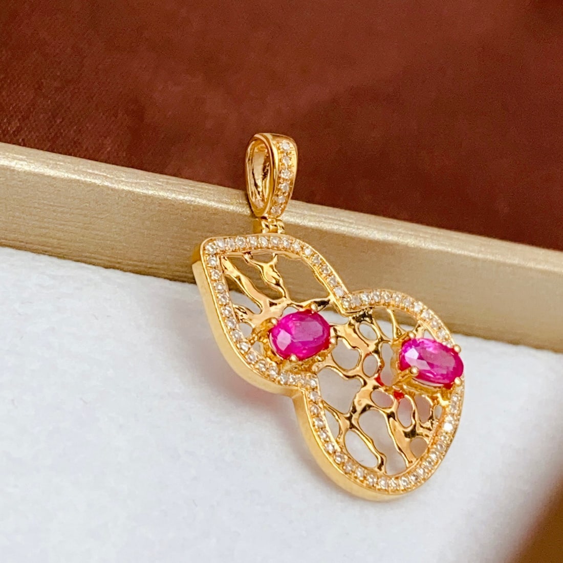 14k Gold 1.00 Ct Natural Ruby & Diamond Pendant( Without Chain ) - 2