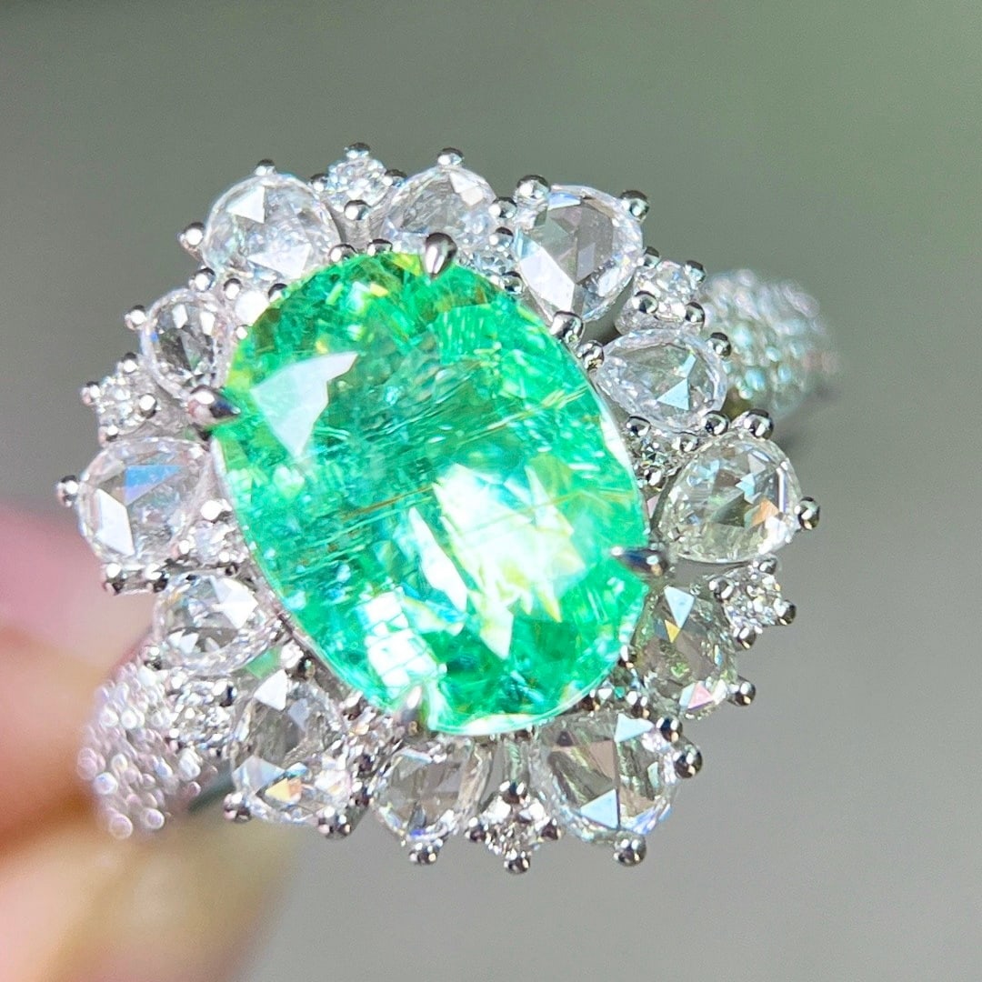 14k Gold 3.36 Ctw Natural Paraiba Tourmaline & Diamond Ring/pendant( Without Chain ) - 2