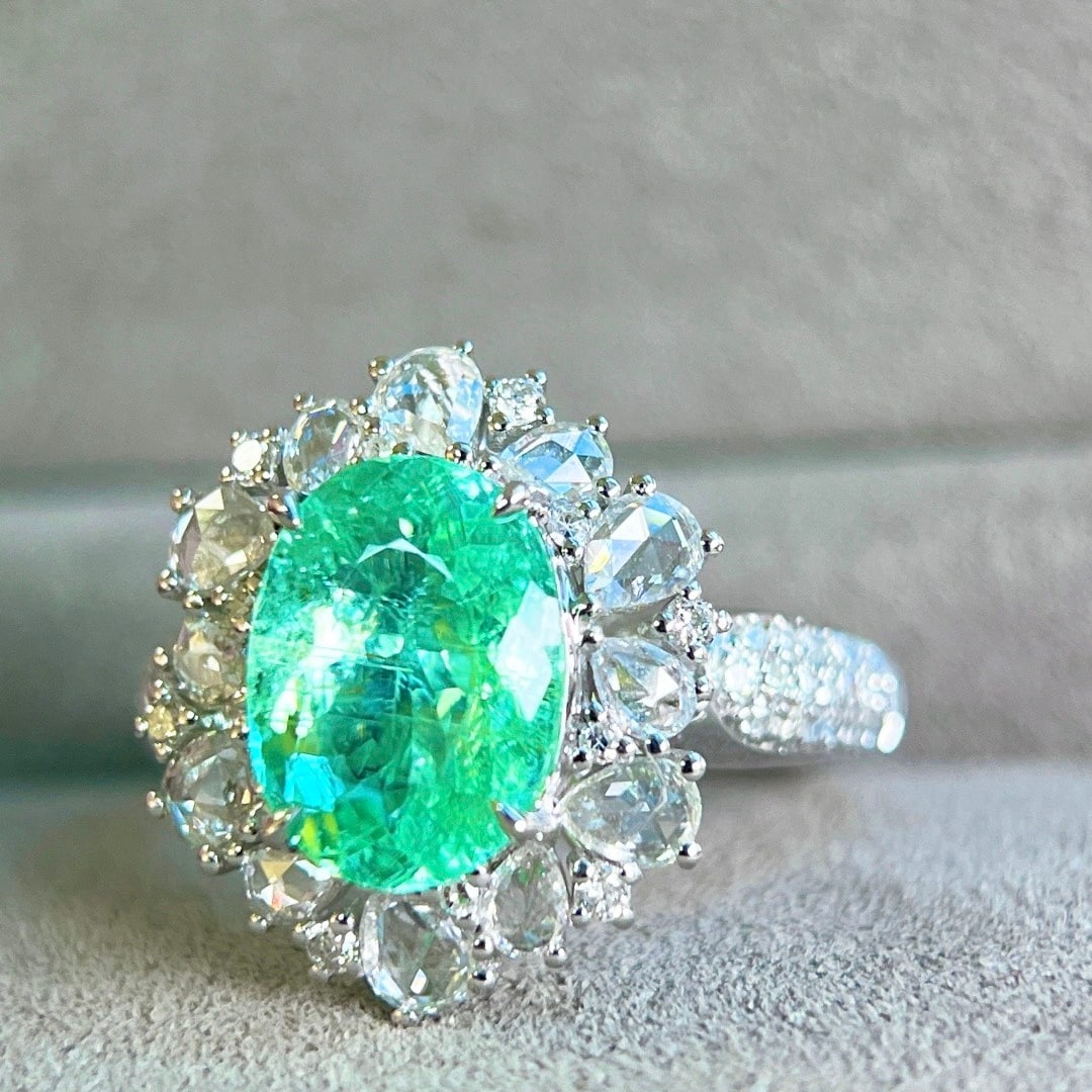 14k Gold 3.36 Ctw Natural Paraiba Tourmaline & Diamond Ring/pendant( Without Chain ) - 3