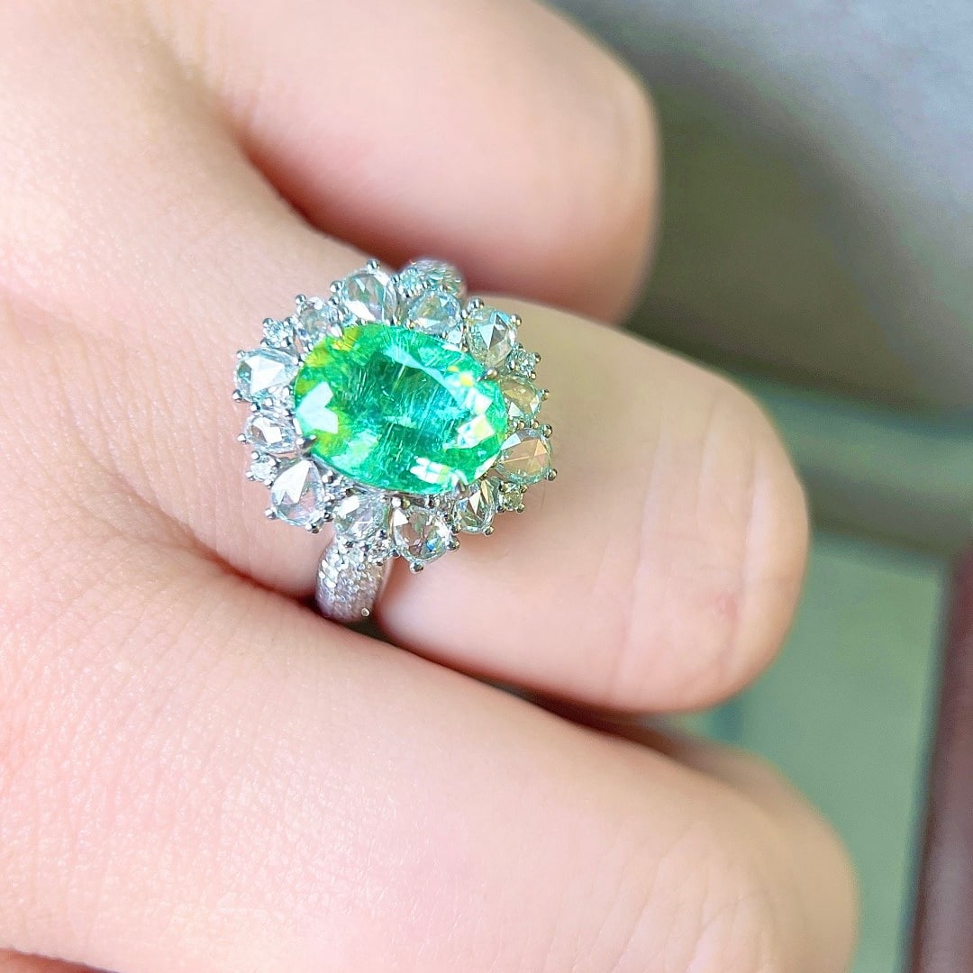 14k Gold 3.36 Ctw Natural Paraiba Tourmaline & Diamond Ring/pendant( Without Chain ) - 5