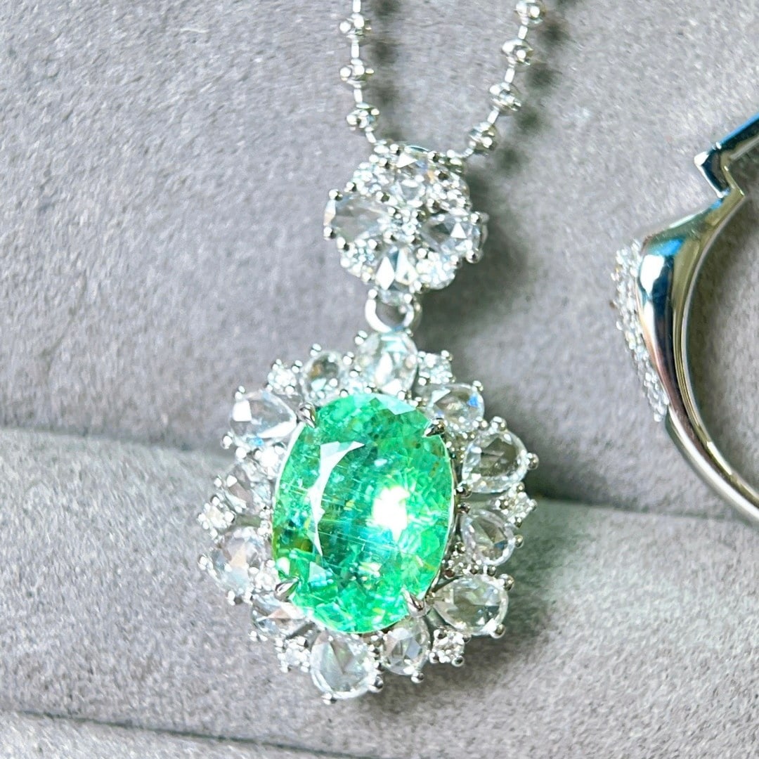 14k Gold 3.36 Ctw Natural Paraiba Tourmaline & Diamond Ring/pendant( Without Chain ) - 8