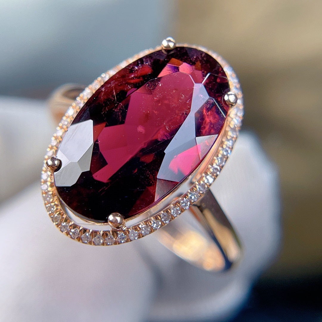 14k Gold 4.6 Ct Natural Tourmaline & Diamond Ring - 2