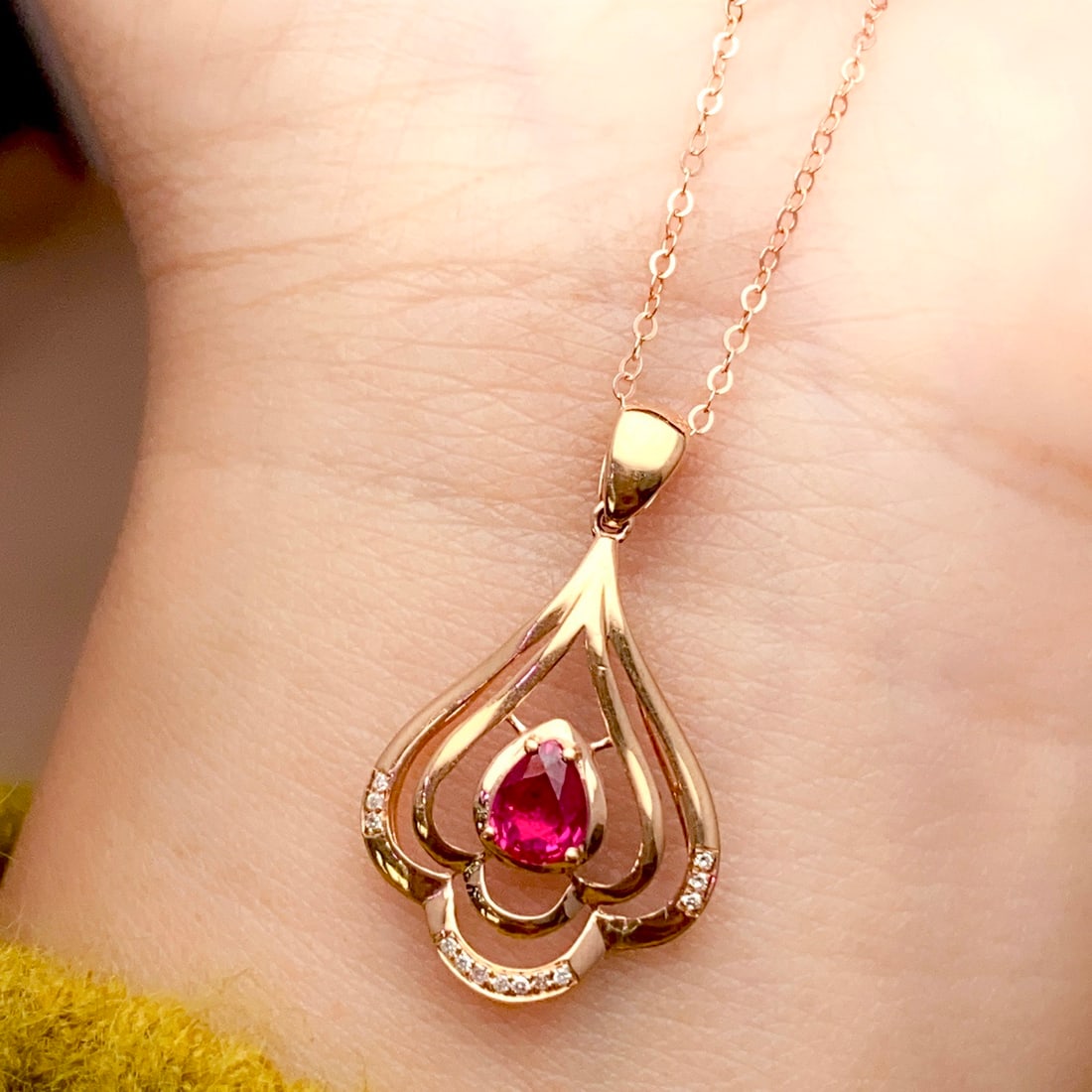 14k Gold 0.55 Ct Natural Ruby & Diamond Pendant( Without Chain ) - 6