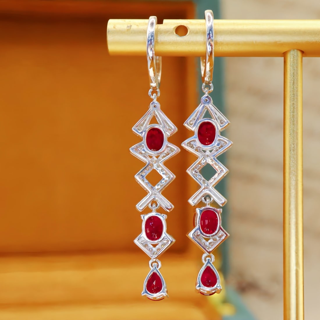 14k Gold 2.70 Ctw Natural Ruby & Diamond Earrings - 3