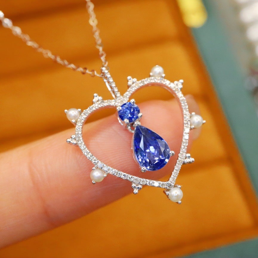 14k Gold 1.06 Ctw Natural Sapphire & Sapphire Necklace - 2