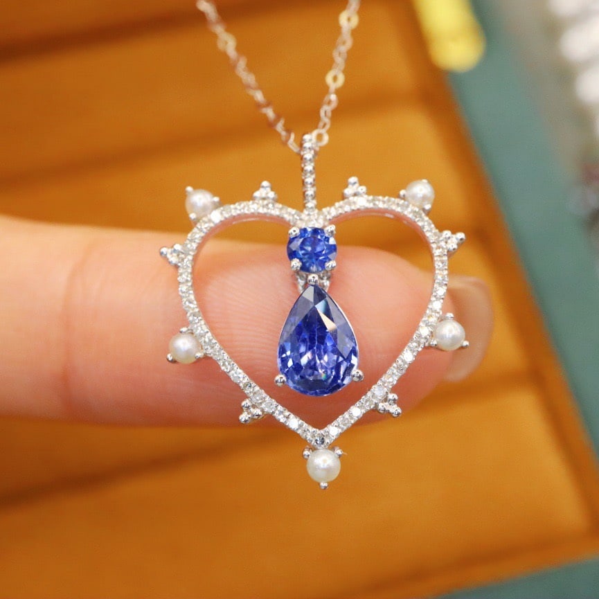 14k Gold 1.06 Ctw Natural Sapphire & Sapphire Necklace - 6