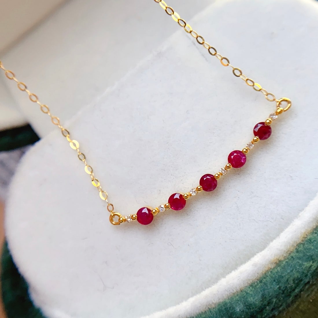 14k Gold 0.80 Ct Natural Ruby & Diamond Necklace - 2