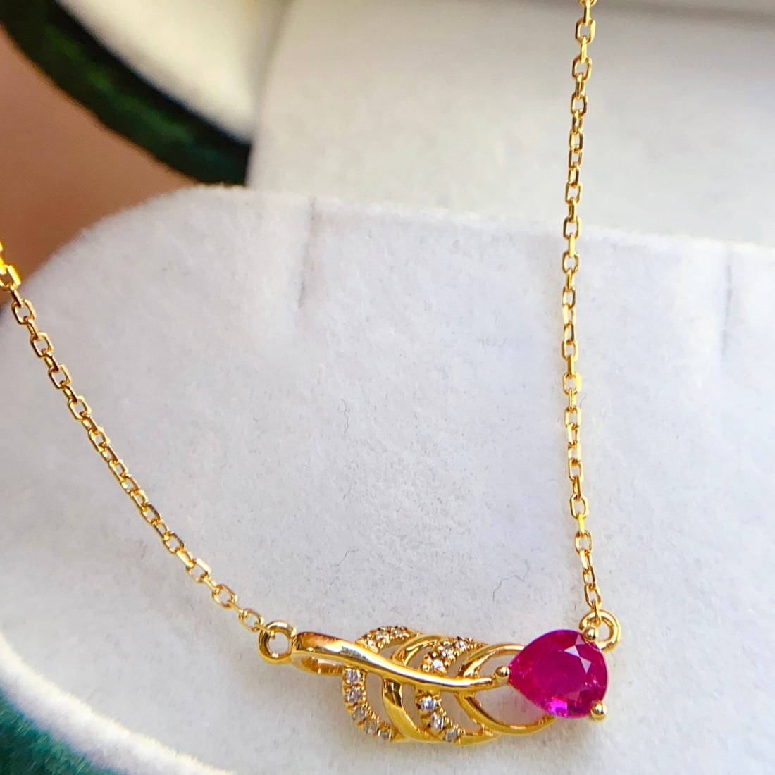 14k Gold 0.45 Ct Natural Ruby & Diamond Necklace - 2
