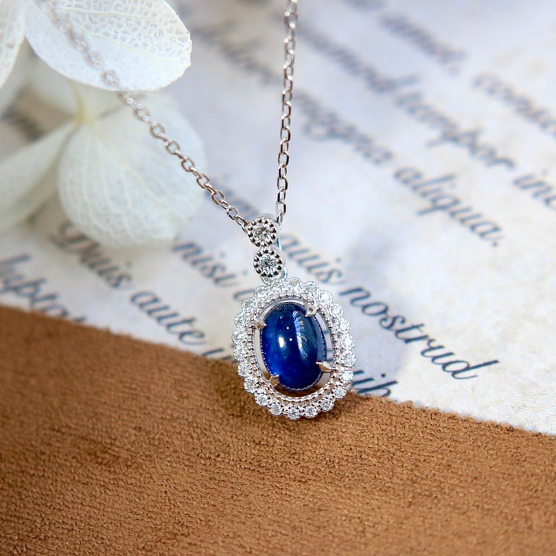 14k Gold 1.22 Ctw Natural Sapphire & Diamond Pendant( Without Chain ) - 2