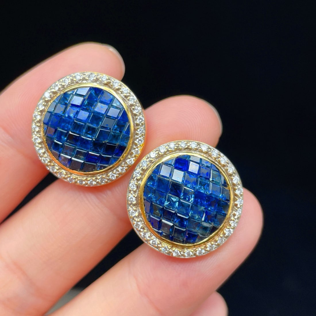 14k Gold 12.58 Ctw Natural Sapphire & Diamond Earrings - 2