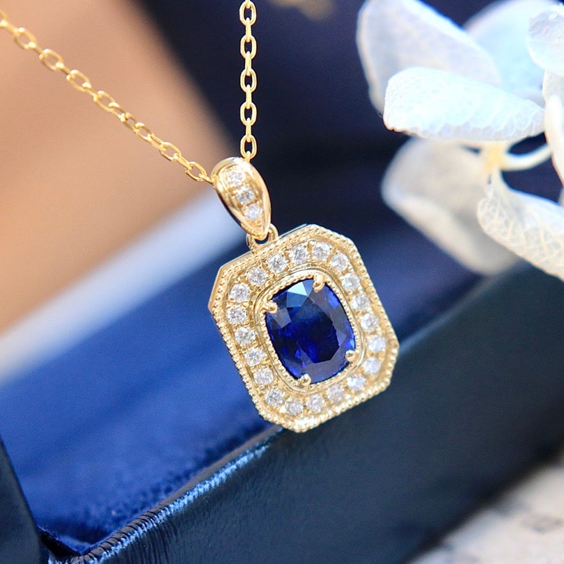 14k Gold 1.18 Ctw Natural Sapphire & Diamond Pendant( Without Chain ) - 3