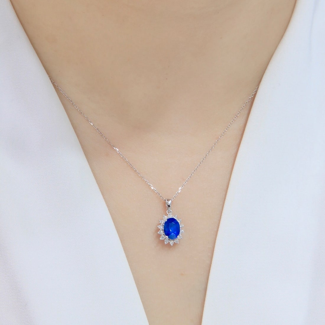 14k Gold 1.77 Ctw Natural Sapphire & Diamond Necklace - 7