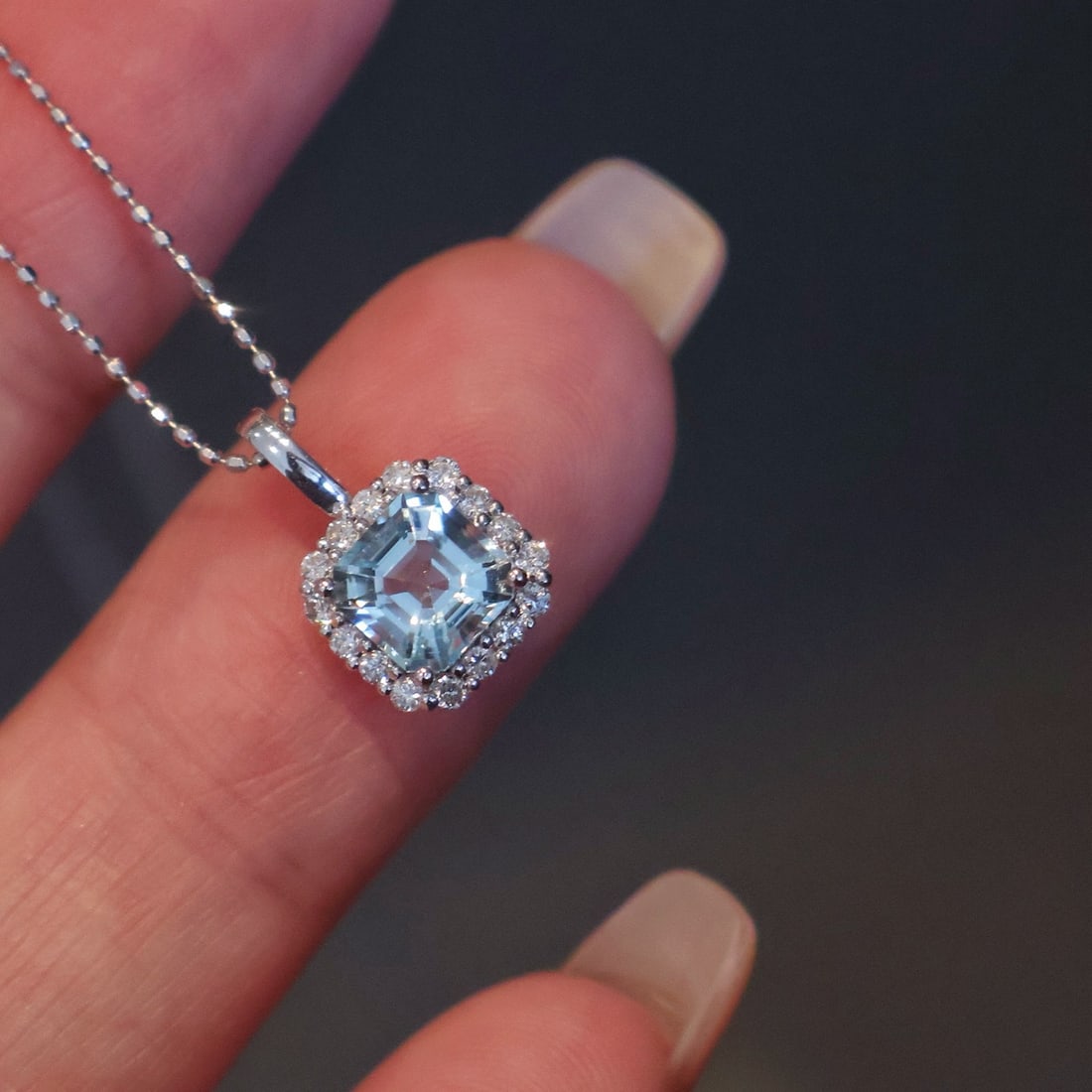 14k Gold 1 Ct Natural Aquamarine & Diamond Pendant( Without Chain ) - 2