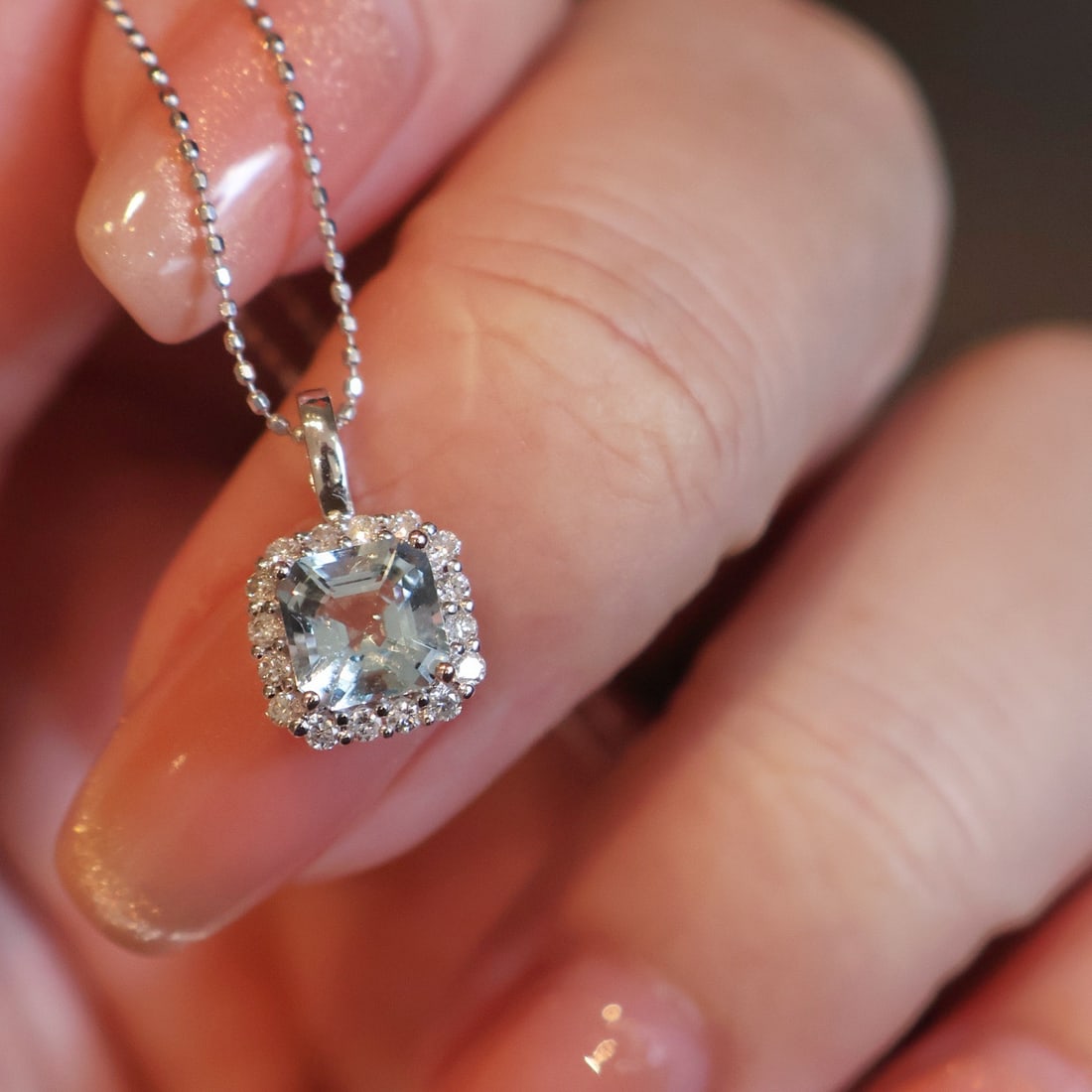 14k Gold 1 Ct Natural Aquamarine & Diamond Pendant( Without Chain ) - 4