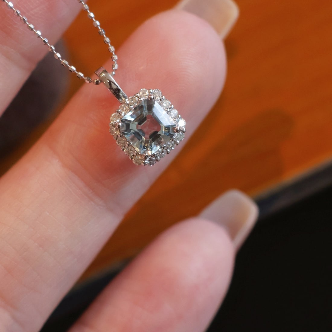 14k Gold 1 Ct Natural Aquamarine & Diamond Pendant( Without Chain ) - 5