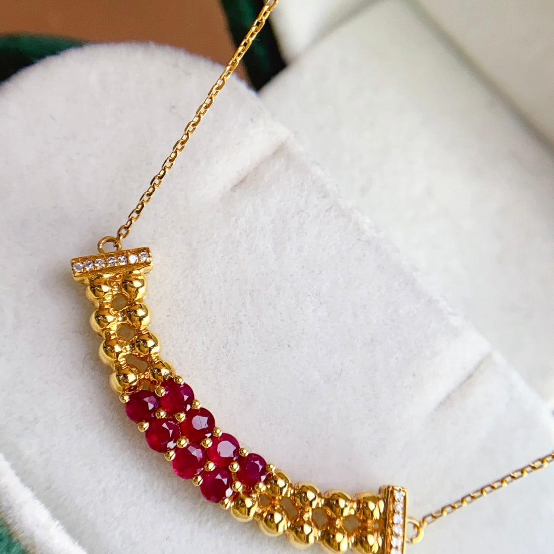14k Gold 0.88 Ct Natural Ruby & Diamond Necklace - 4