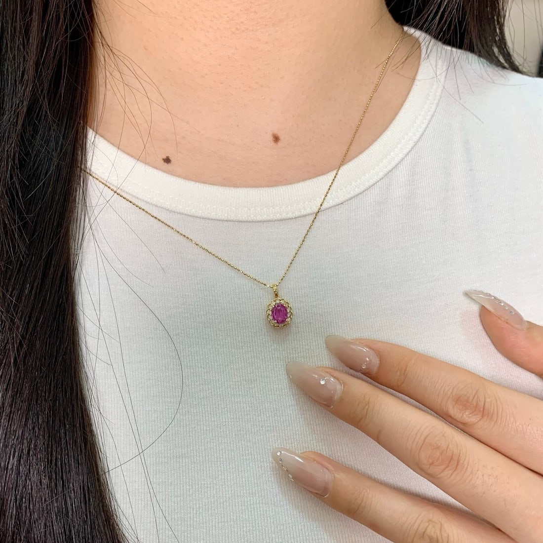 14k Gold 1.29 Ctw Natural Sapphire & Diamond Pendant( Without Chain ) - 6