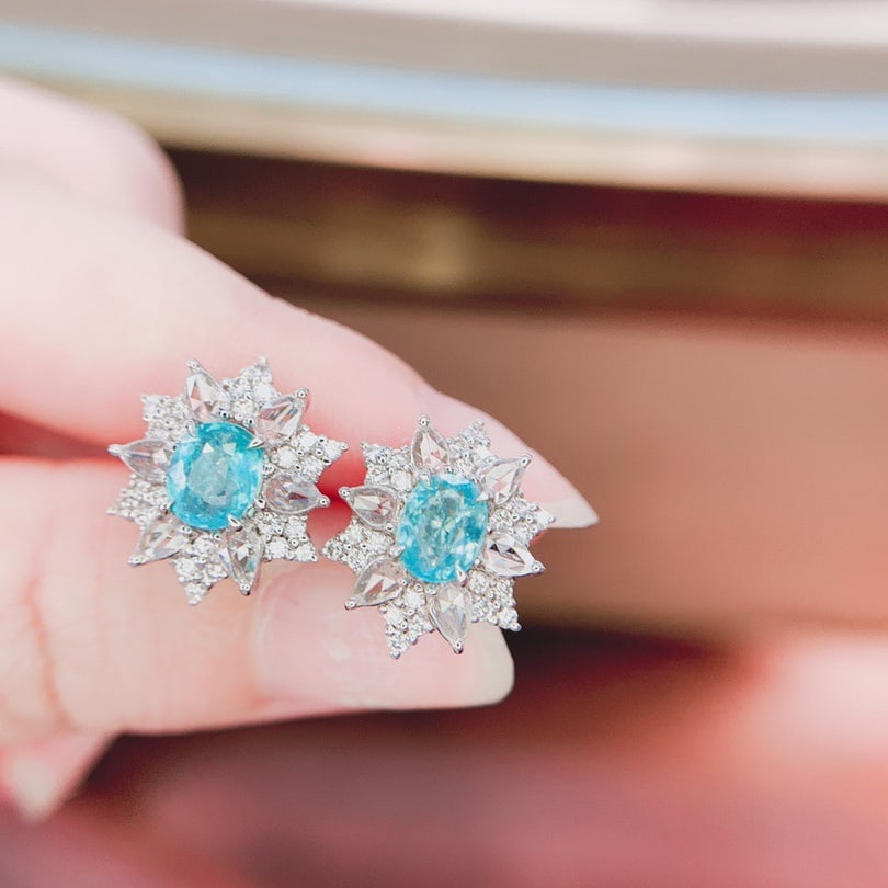 14k Gold 2.0 Ctw Natural Paraiba Tourmaline & Diamond Earrings - 3