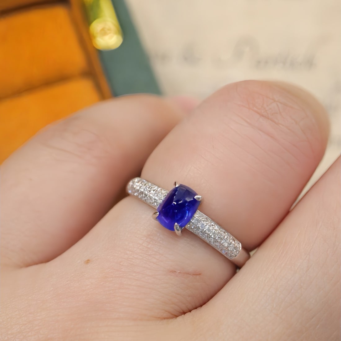 14k Gold 0.99 Ctw Natural Sapphire & Diamond Ring - 5