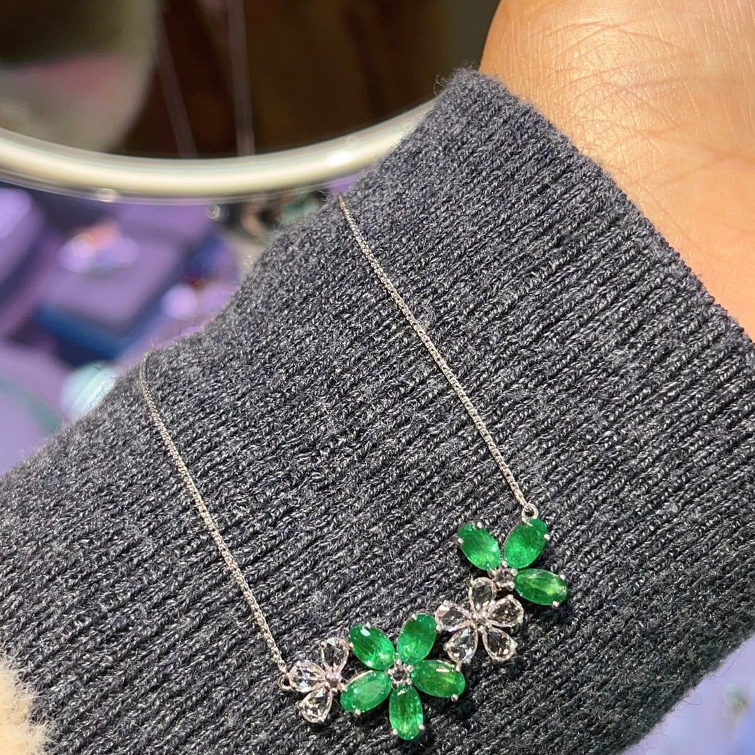 14k Gold 2.80 Ct Natural Emerald & Sapphire Necklace - 5