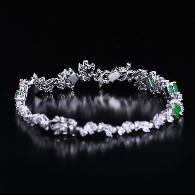 14k Gold 3.19 Ctw Vivid Green Natural Emerald & Diamond Bracelet - 4