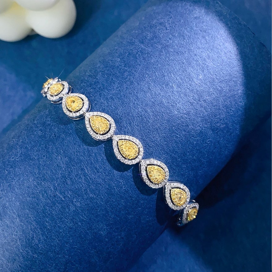 14k Gold 3.70 Ctw Natural Yellow Diamond & Diamond Bracelet - 5