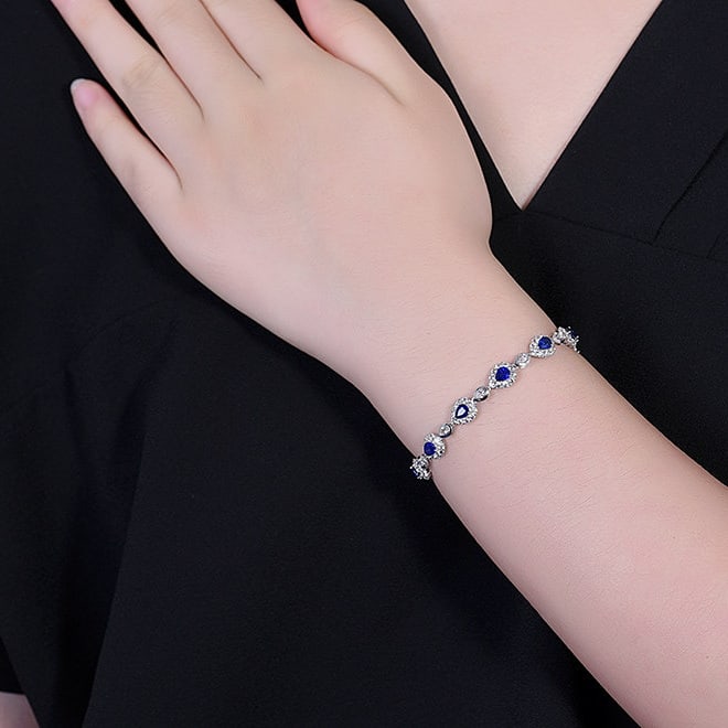 14k Gold 8.41 Ctw Vivid Blue Natural Sapphire & Sapphire Bracelet - 7