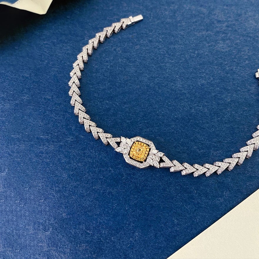 14k Gold 2.10 Ctw Natural Yellow Diamond & Diamond Bracelet - 3