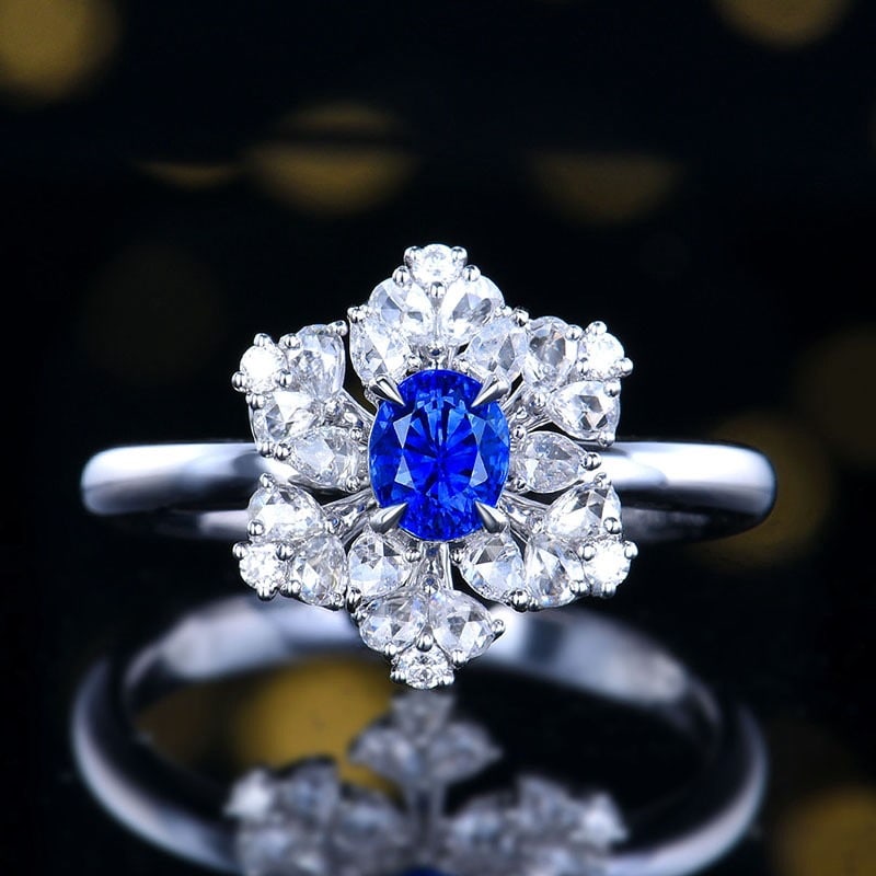14k Gold 0.59 Ct Natural Sapphire & Diamond Ring: Ref:231112244 // gold content:14k gold // ring size:7. 25us // // main gemstone:sapphire // shape:oval // carat weight:0. 59ct // color:royal blue // treatment:natural // // adjacent gemstone 2 :