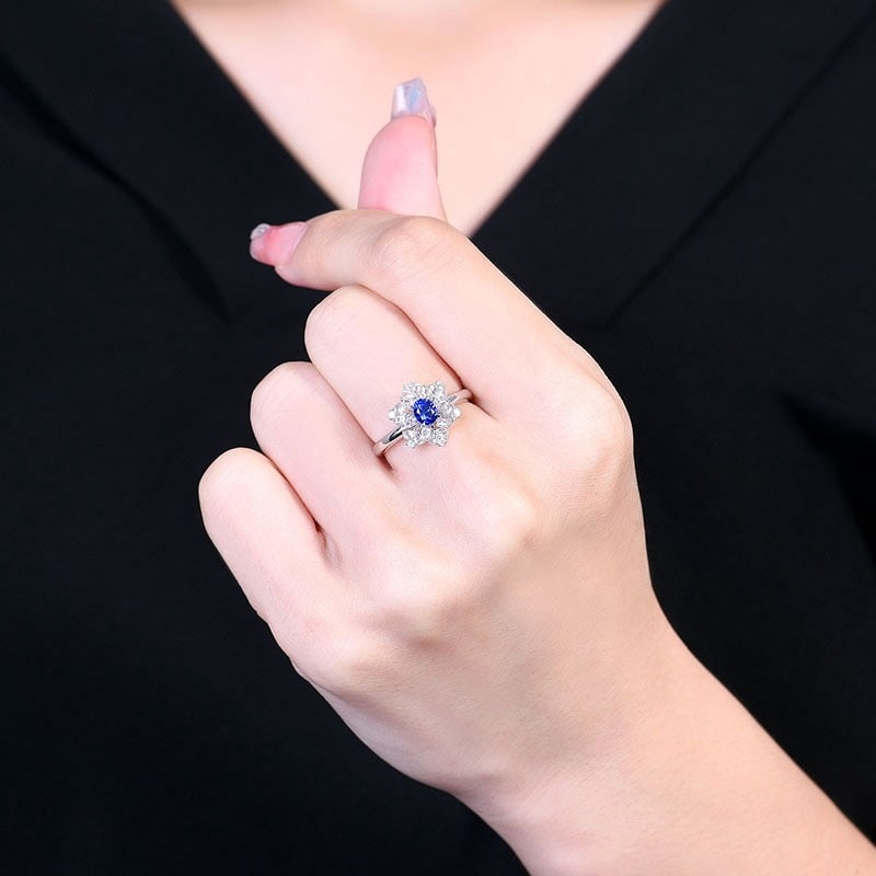 14k Gold 0.59 Ct Natural Sapphire & Diamond Ring - 6