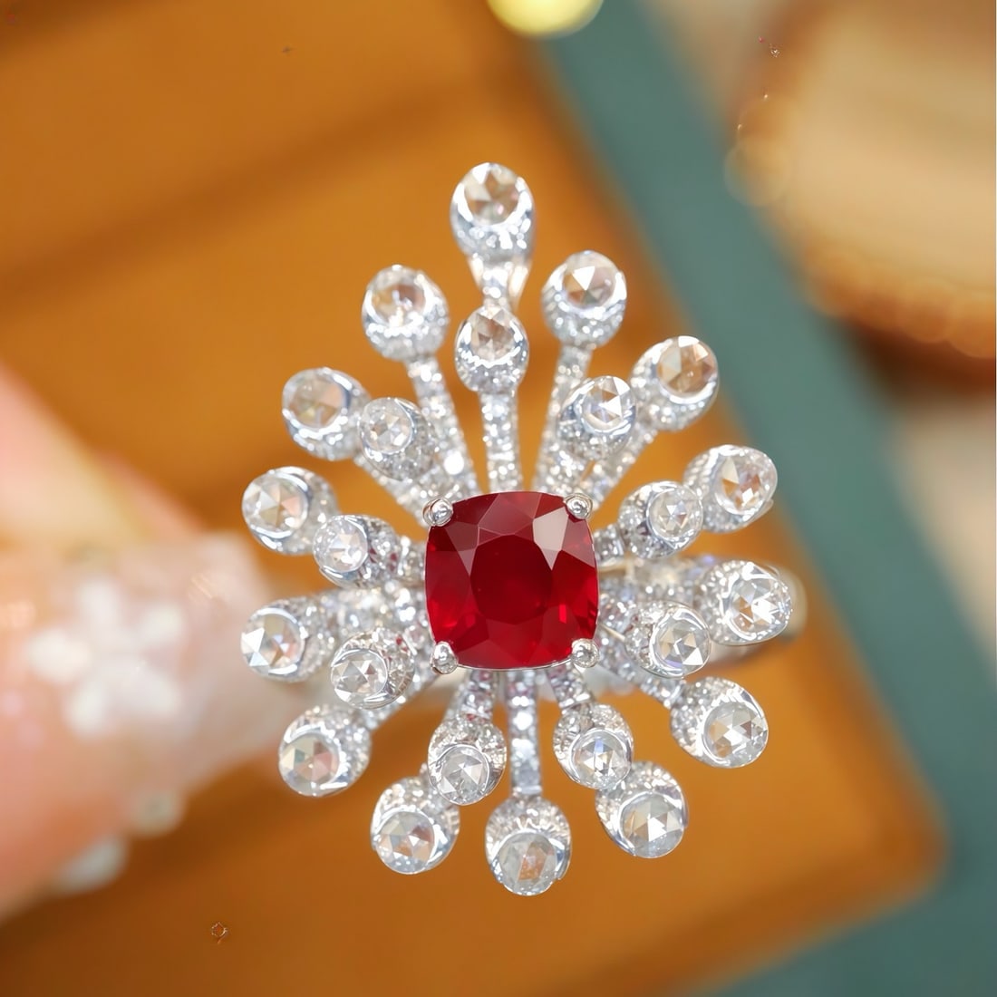 14k Gold 2.12 Ctw Natural Ruby & Diamond Ring/brooch/pendant( Without Chain ): Ref:231112251 // gold content:14k gold // ring size:7. 25us // // main gemstone:ruby // shape:cushion // carat weight:1. 05ct // color:pigeonblood red // treatment:natural // // adjacent gemstone 2 :