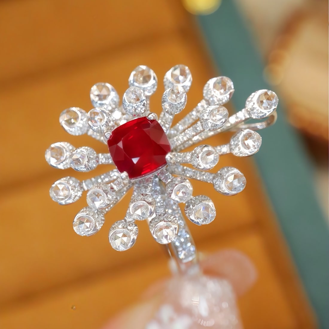 14k Gold 2.12 Ctw Natural Ruby & Diamond Ring/brooch/pendant( Without Chain ) - 4