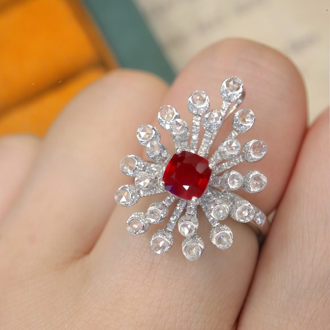 14k Gold 2.12 Ctw Natural Ruby & Diamond Ring/brooch/pendant( Without Chain ) - 5