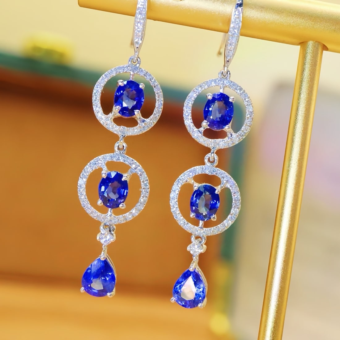 14k Gold 2.93 Ctw Natural Sapphire & Diamond Earrings - 3