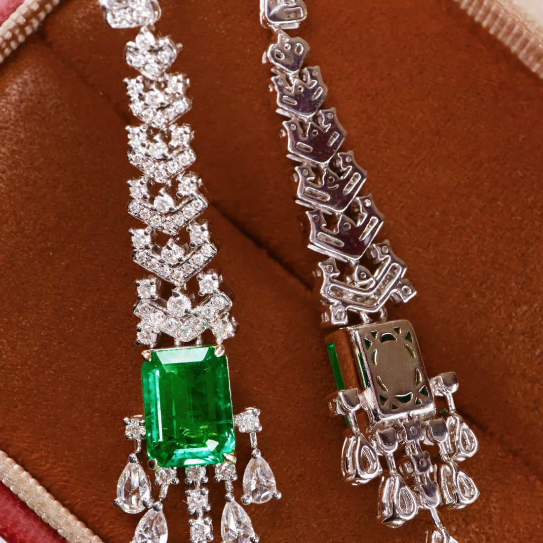 14k Gold 5.24 Ctw Vivid Green Natural Emerald & Diamond Earrings - 3