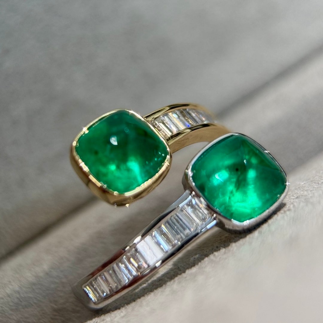 14k Gold 3.68 Ctw Vivid Green Natural Emerald & Diamond Ring - 5
