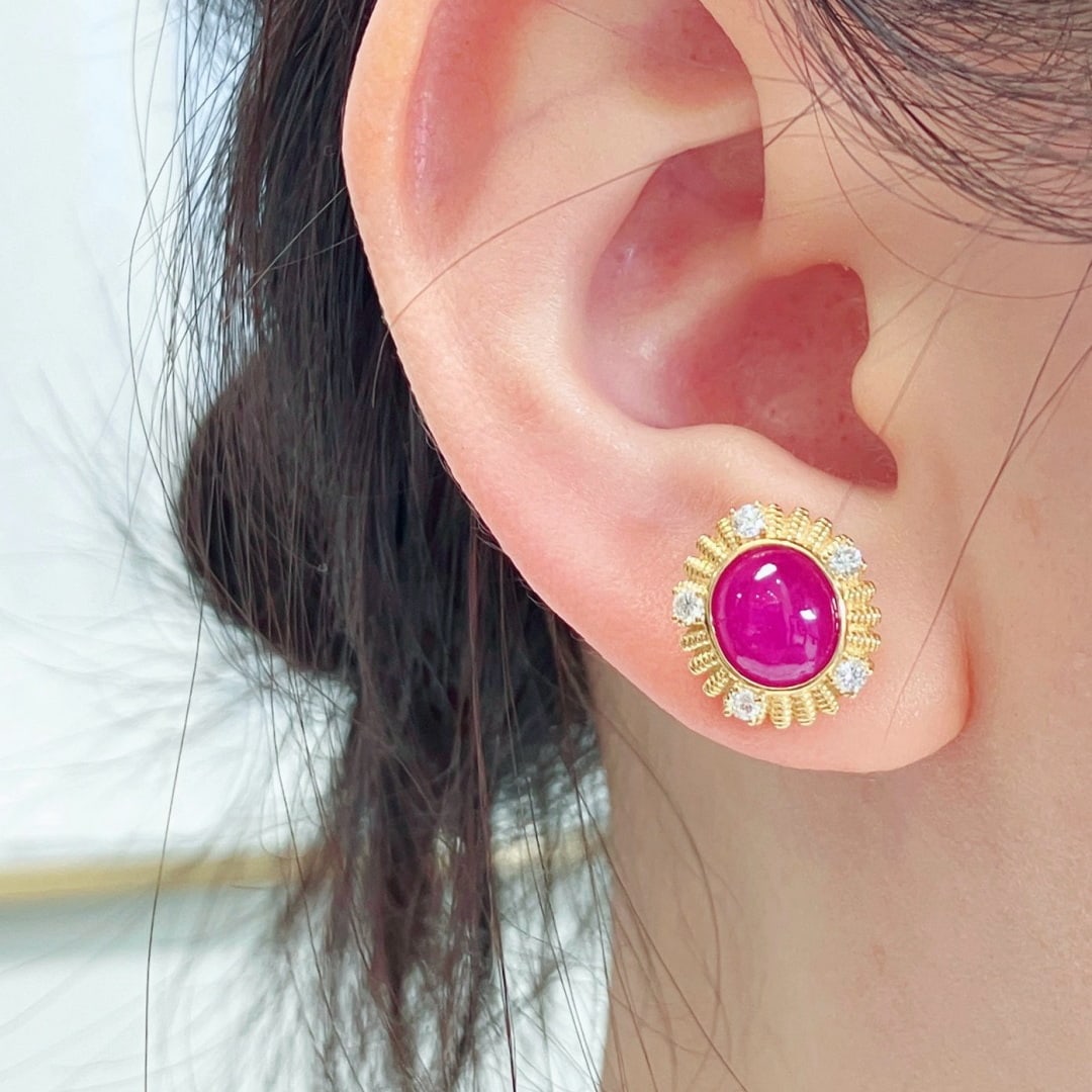 14k Gold 4.66 Ctw Natural Ruby & Diamond Earrings - 5