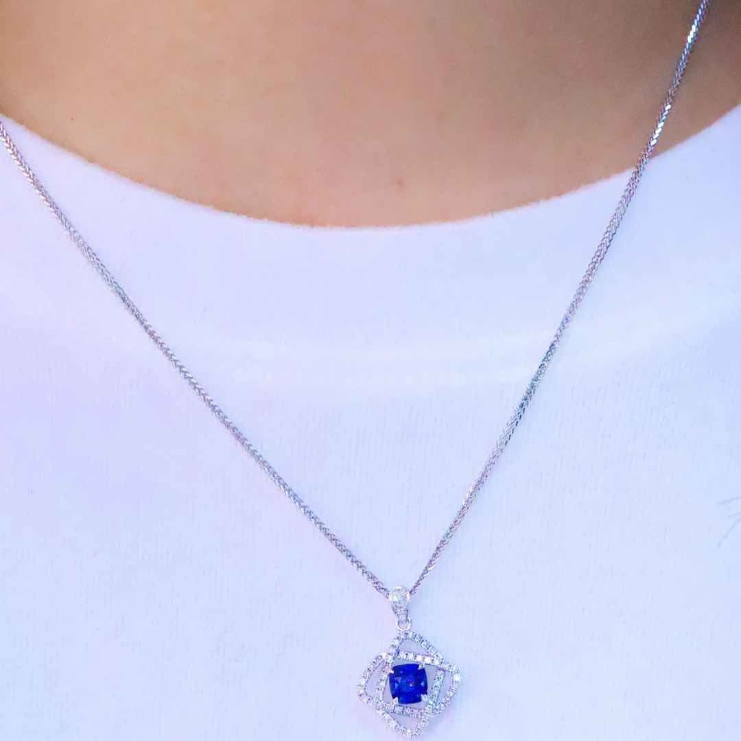 14k Gold 1.13 Ctw Natural Sapphire & Diamond Pendant( Without Chain ) - 7