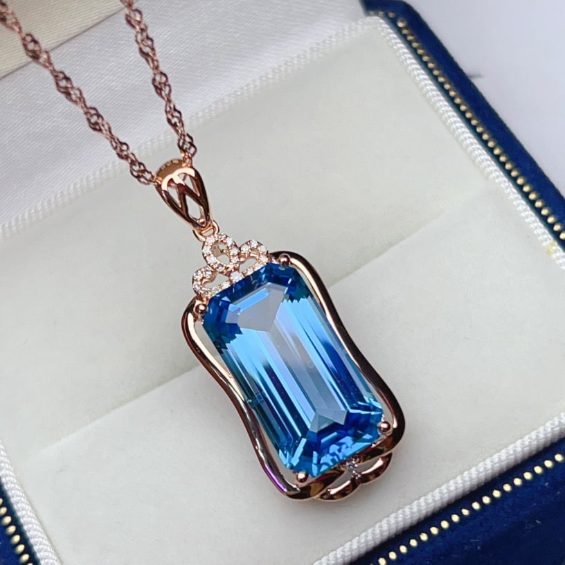 14k Gold 11.41 Ctw Natural Topaz & Diamond Pendant( Without Chain ) - 2