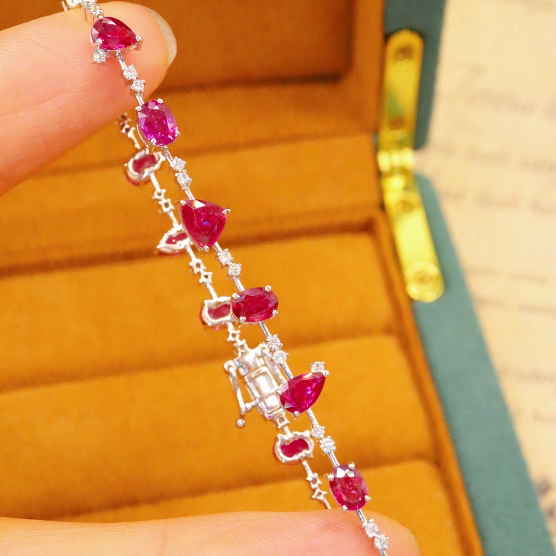 14k Gold 5.18 Ctw Natural Ruby & Diamond Bracelet - 2