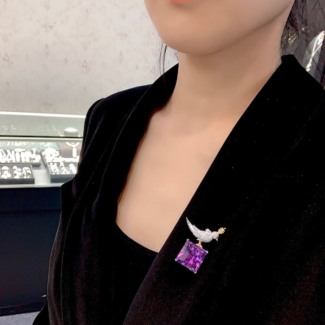 14k Gold 24.68 Ctw Natural Amethyst & Diamond Brooch/pendant( Without Chain ) - 6