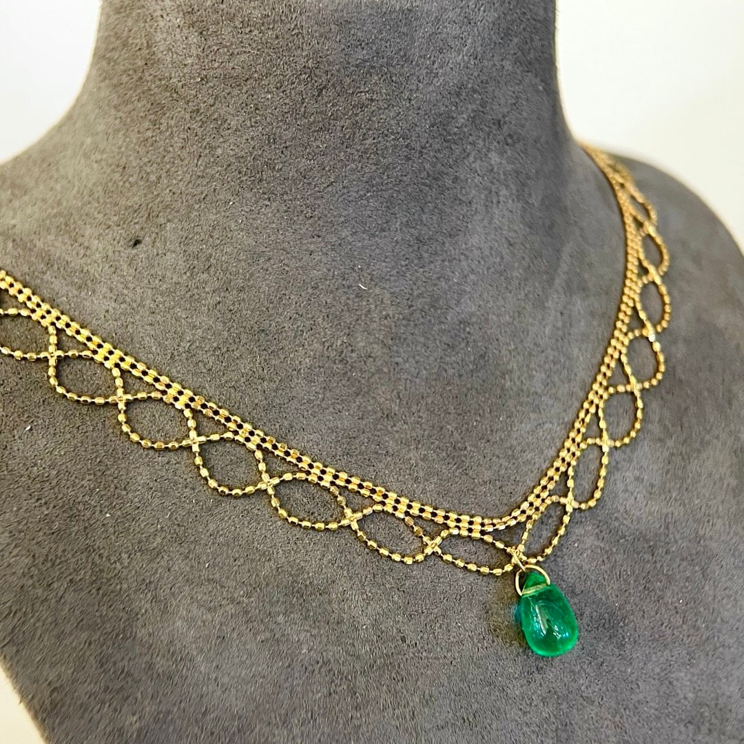 14k Gold 3 Ct Natural Emerald Necklace - 2