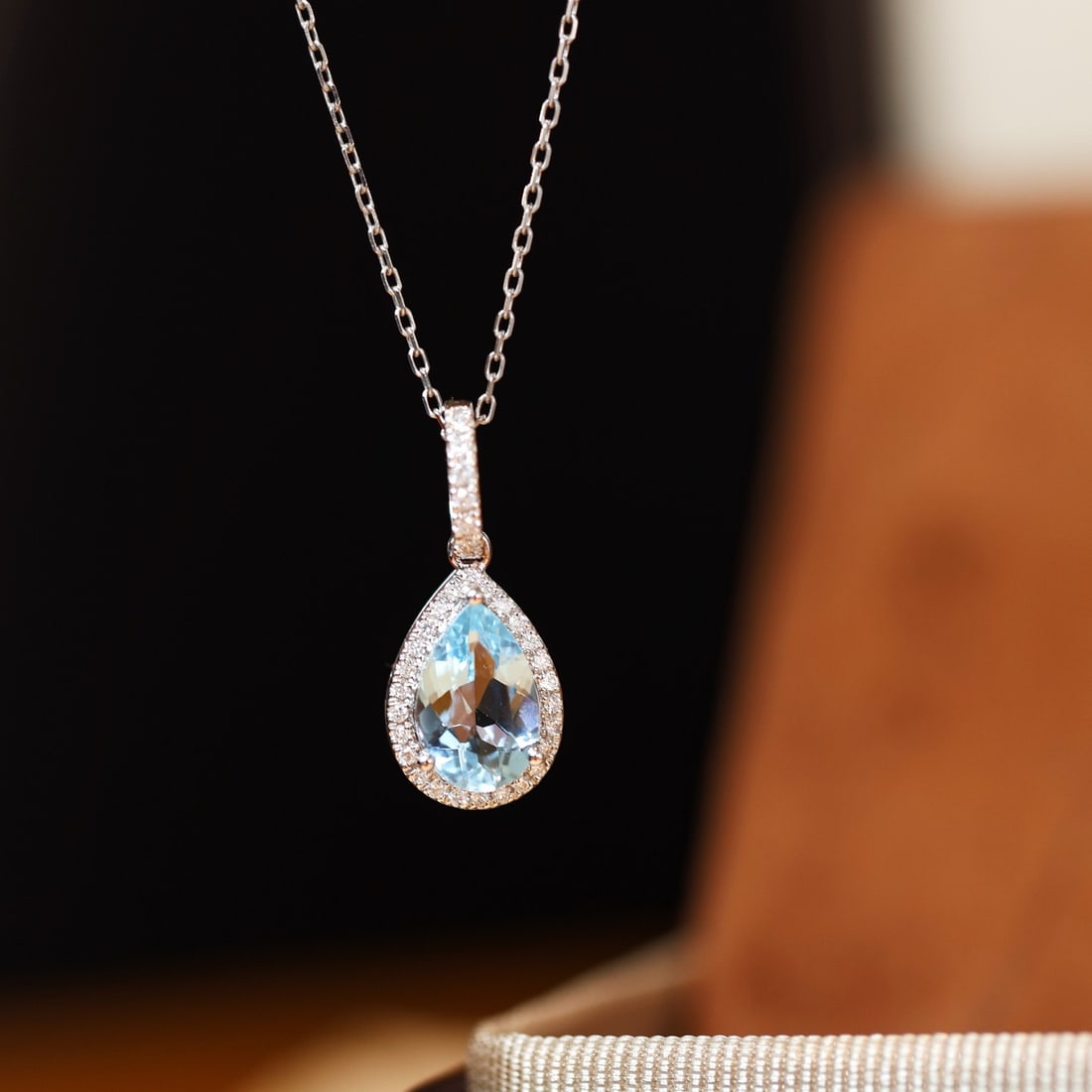 14k Gold 1.14 Ctw Natural Aquamarine & Diamond Pendant( Without Chain ) - 2