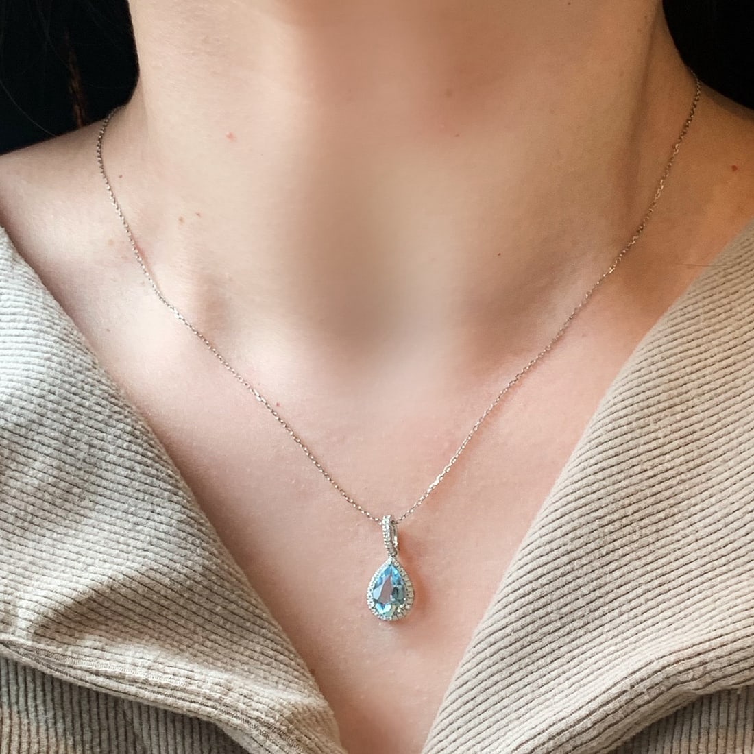 14k Gold 1.14 Ctw Natural Aquamarine & Diamond Pendant( Without Chain ) - 5