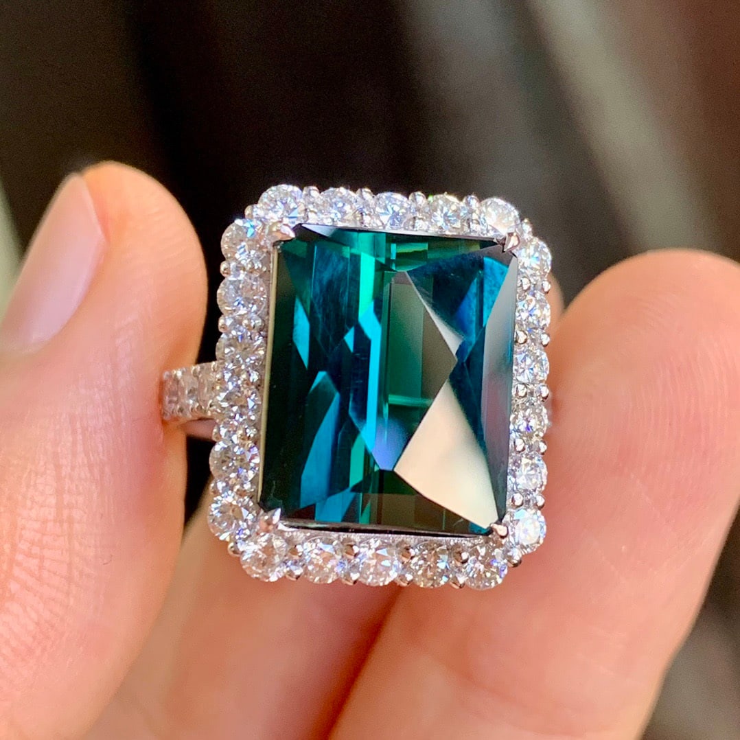 14k Gold 8.09 Ctw Natural Tourmaline & Diamond Ring - 3