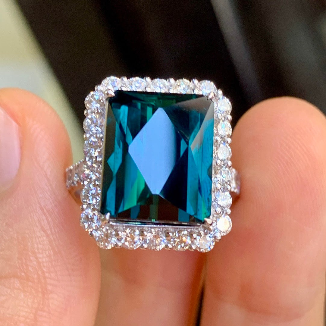 14k Gold 8.09 Ctw Natural Tourmaline & Diamond Ring - 4