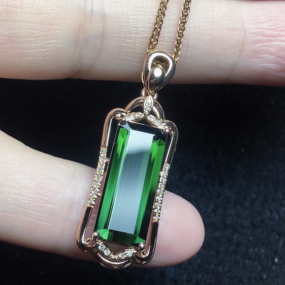 14k Gold 4.0 Ct Natural Tourmaline & Diamond Pendant( Without Chain ) - 4