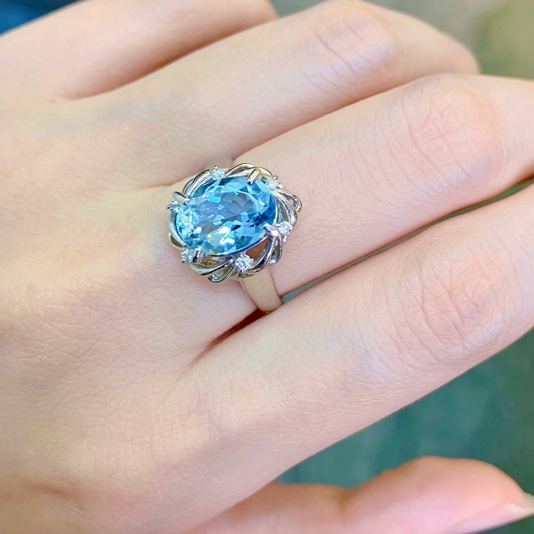 14k Gold 1.90 Ctw Natural Aquamarine & Diamond Ring - 5