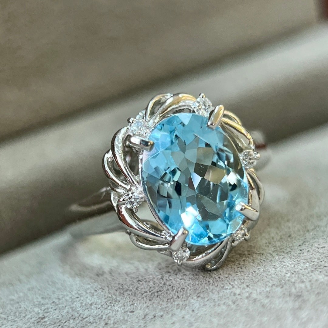 14k Gold 1.90 Ctw Natural Aquamarine & Diamond Ring - 7